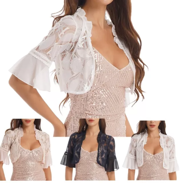 Women's Flare Sleeve Bolero Shrug Cardigan Lace Wraps Summer Shawl Cover Ups