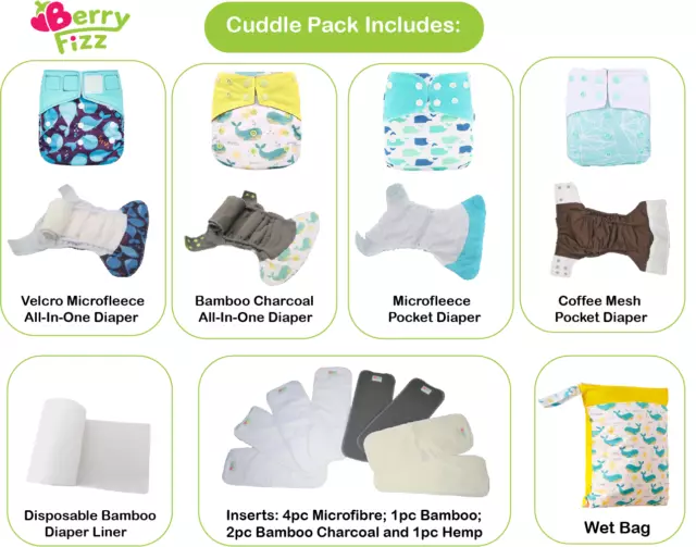 14pc Set Cloth Diaper Pocket & All-in-one AOI Pack Liner Wet Bag Mixed Insert 2