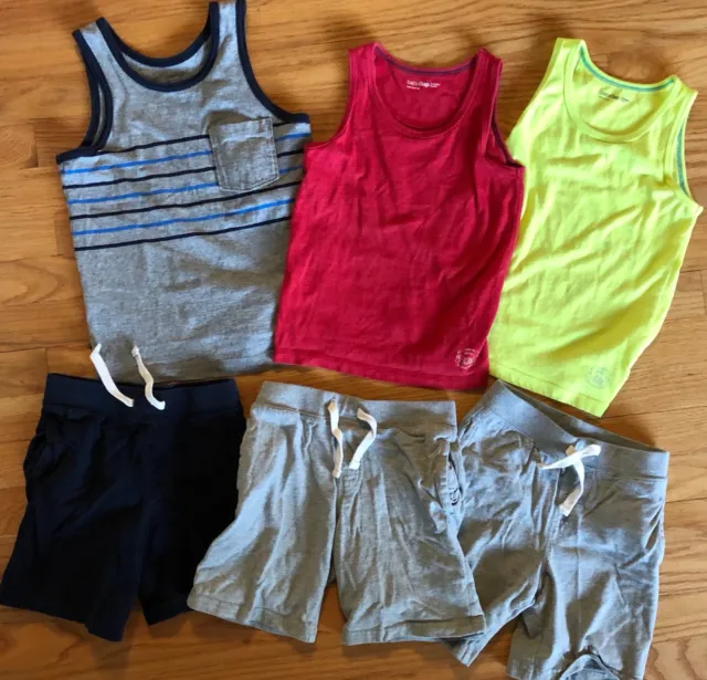 BABY GAP Tank Top + Knit Pull On Shorts Lot of 6 - Summer Outfits Blue Gray Red