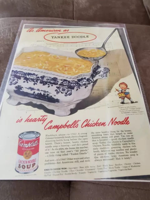 VTG Orig Magazine Ad Campbell's Chicken Noodle Soup American Yankee Doodle