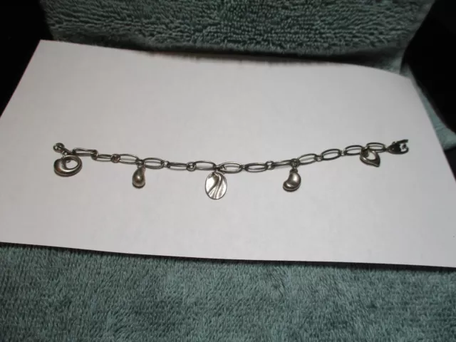 Tiffany & Co. Elsa Peretti 5 Charm Link Bracelet Sterling Silver 7" Vintage Rare