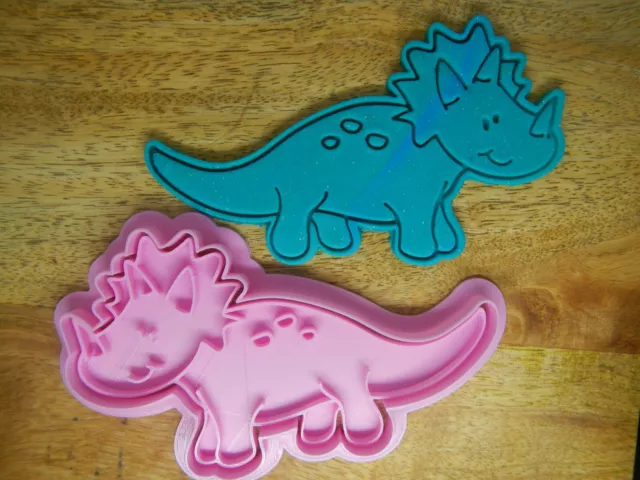 Triceratops Dinosaur 12.5cm Cookie Cutter Embosser 2pc Set Dino Theme Party