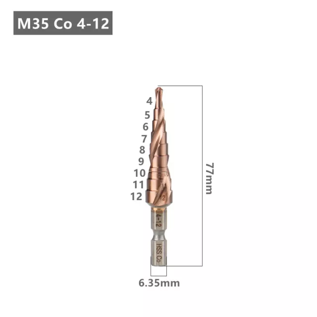 1PC Drill Bit Set Titanium Nitride Coated Steel Step Quick Change 1/4 Shank HSS 2