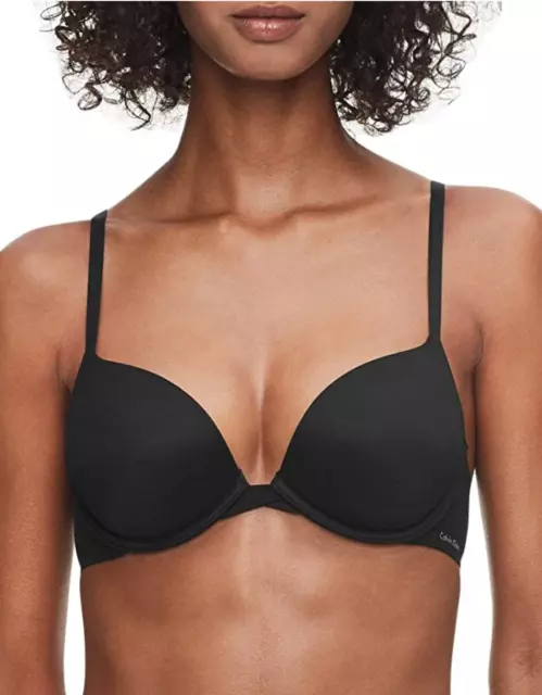 Calvin Klein Women's Perfectly Fit Push Up Plunge Memory Touch Bra Black Sz 32B