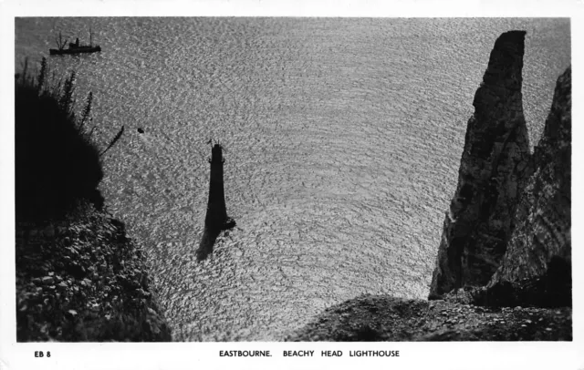 Postcard Eastbourne Beachy Head Lighthouse Ship RP Unposted