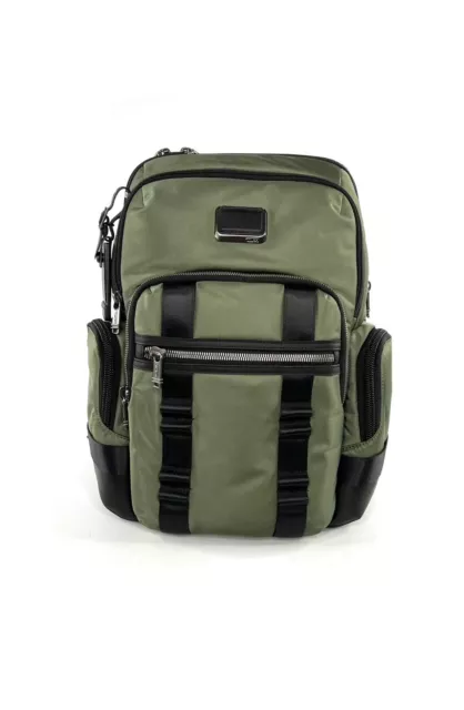 Tumi Nathan Expandable Business Laptop Backpack Forest Green Black Leather Trim