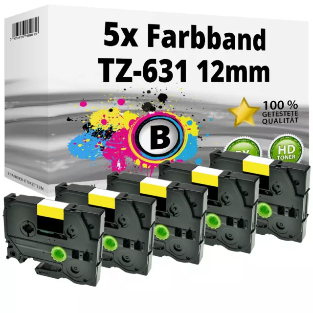 5x Farbband kompatibel Brother P-Touch PT E100 1010 1230 H100R D200 H105 TZ-631