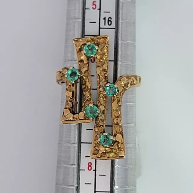 Fine Designer 18K Yellow Gold & 5 Natural Columbian Emeralds Fancy Ring