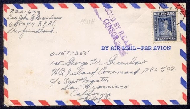 Newfoundland 1944 Capo No 4 Rcaf Censor Air To Usa
