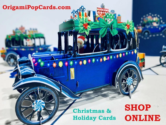 ORIGAMI POP CARDS Stunning Santa Merry Christmas Truck 3D Pop Up Greeting Card