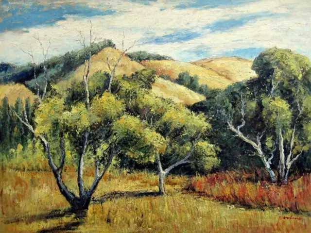 paysage campagne arbres tableau peinture huile sur toile / painting on canvas