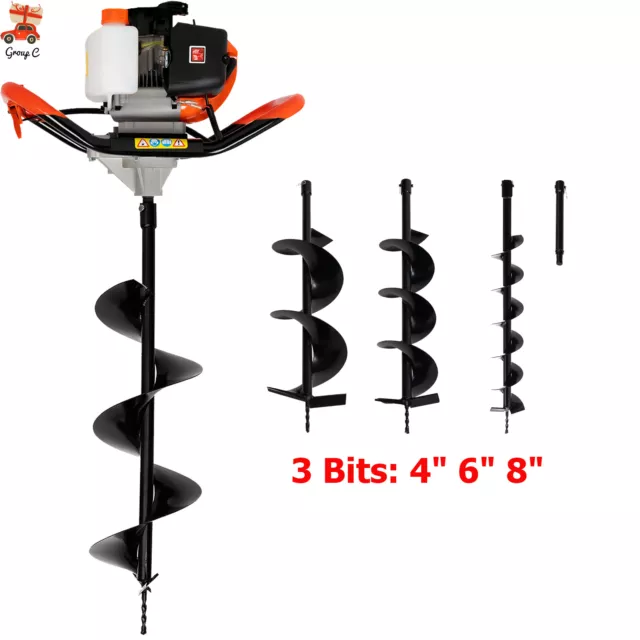 52CC Petrol Earth Auger Post Hole Borer Ground Drill Digger w/ 4" 6" 8" Bits NEW