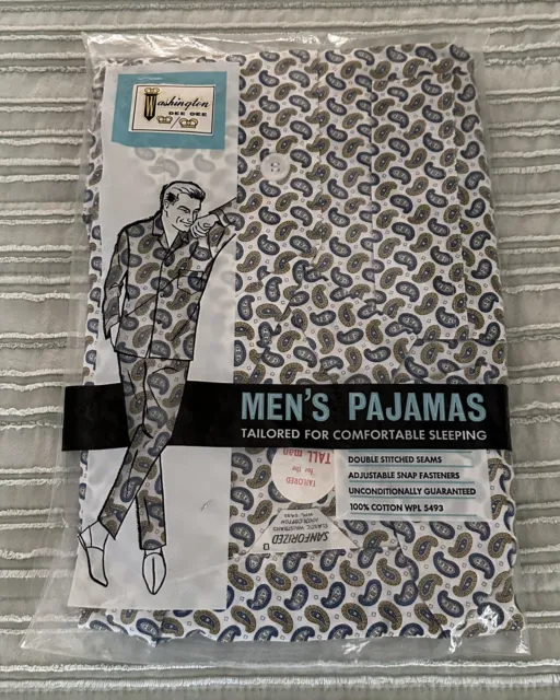 NOS Vintage Washington Dee Cee Tall Man Tailored Size XL Pajamas Paisley Sealed