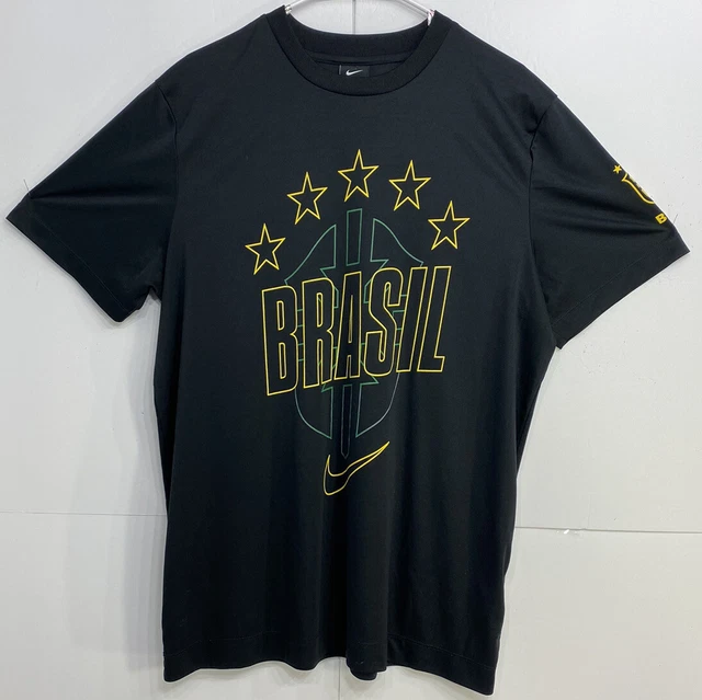 NIKE Brazil Brasil CBF Soccer Futbol T Shirt Short Sleeve Black Men’s XL VTG