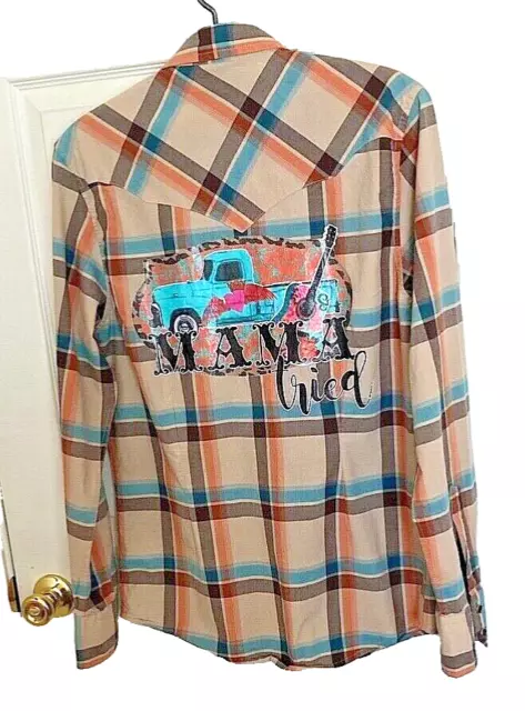 Western Shirt Womens S/P Mama Tried Tailored Plaid Pearl Snap by Guess RETRO