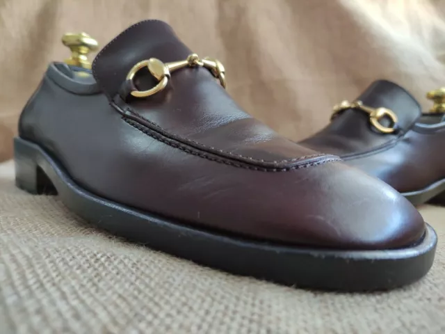 Gucci Men's Brown Leather Gold Horsebit Loafers Size US 7 || EU 40 E