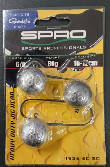 Spro HD Jighead 8/0 80g Jigkopf 2 Stück Gamakatsu Rundkopf für Shad 11-13cm