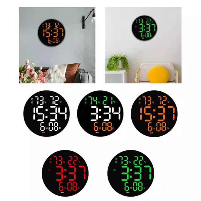 Horloge murale silencieuse à LED avec affichage de la température et de