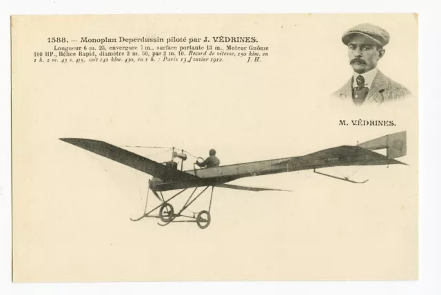 c1910 French Aviation PIONEER MONOPLANE Vedrines airplane photo postcard