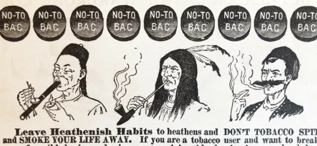 1895 NO-TO-BAC Vtg Nicotine Cure Quack Meds Print Ad~Kill Heathen Smoking Habits