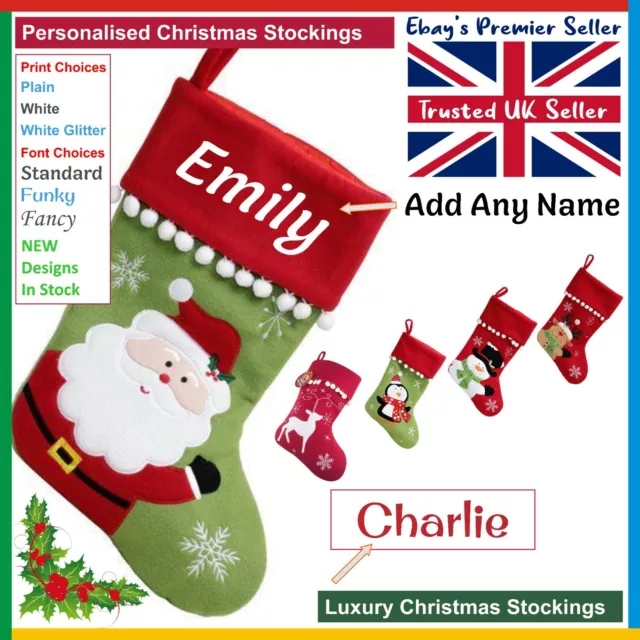 PERSONALISED Christmas Stocking / Santa Snowman Penguin Rudolph * Free Delivery