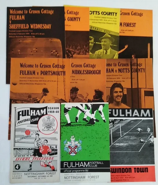 10 x Fulham Football Programmes 1959-75 Forest-Notts County-Sheffield-Portsmouth