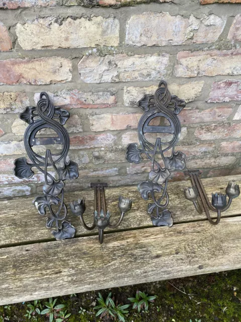 Pair  Vintage Art Nouveau Style 3 Arm Lily Wall Light Needs Rewire Wall Plaques