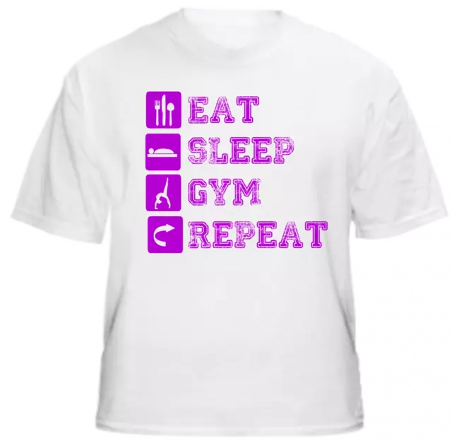 NEW Gymnastics T Shirt - EAT SLEEP GYM REPEAT in Purple