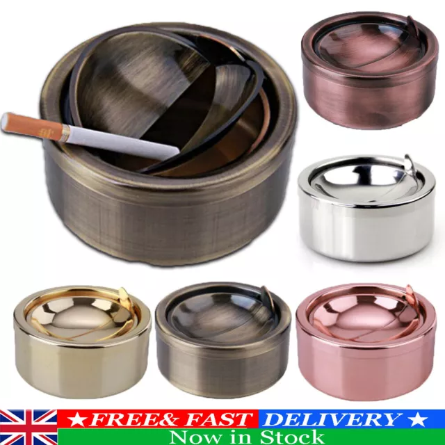 Windproof Stainless Steel Spin Ashtray With Press Rotating Lid Smokeless