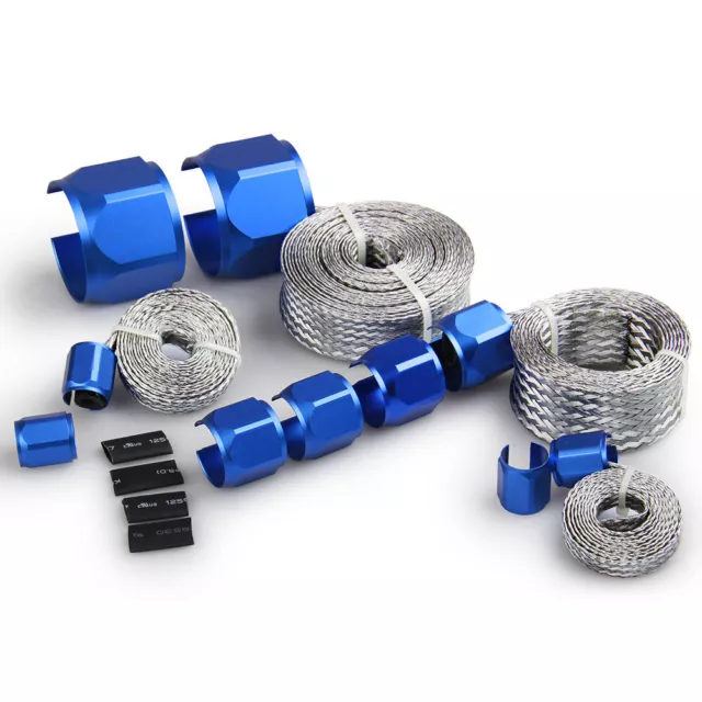 Radiator Hose Sleeving Kit Stainless Steel Braided Dress-Up Hose Cover Blue 2