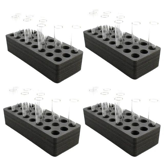 4 Test Tube Freezer Stands Transport Holds 24 Fits up to 30mm Black Foam Rack
