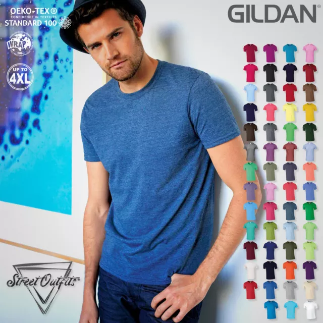Mens Plain T-Shirt Plain Short Sleeve Round Crew Neck Gildan Softstyle Cotton