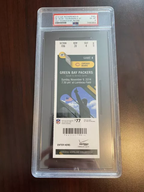 2014 Green Bay Packers Ticket PSA 6 Aaron Rodgers 6 1st Half TDs NFL Record🔥