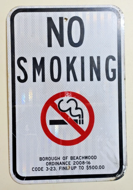 Original & Vintage Obsolete NO SMOKING 12x18 ALUMINUM REFLECTIVE SIGN Beachwood