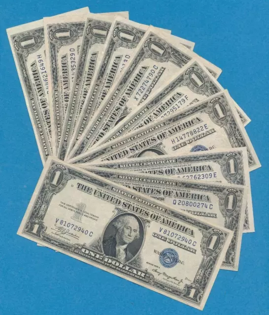 10-$1.00 1935 Mixed Series Silver Certificates  Lightly Circulated  Dealers Lot