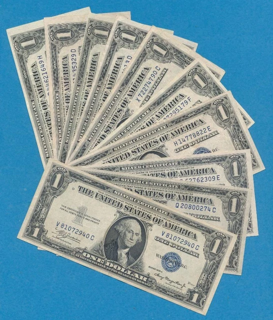 10-$1.00 1935 Mixed Series Silver Certificates  Lightly Circulated  Dealers Lot