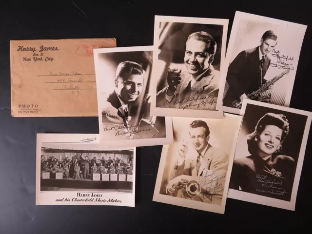 5 Autographed Harry James Chesterfield Music Makers Photos; with orig. mailer