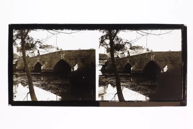 Vieux Pont France Photo Stereo Plaque de verre Vintage c1930