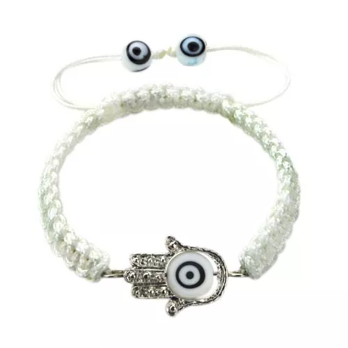 Hamsa Evil Eye Bracelet in White for Protection