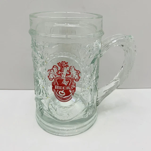 BECKS BEER GLASS Mug Solid Stein Ornate Grape Floral Design With Logo £