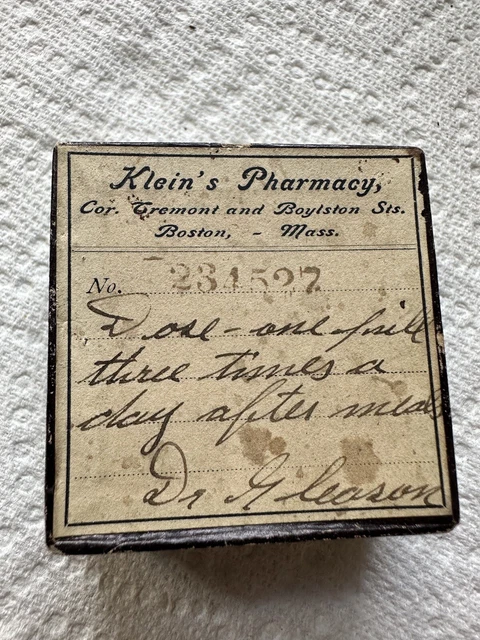 Antique Klein’s Pharmacy Dr. Gleason Pill Box Boston Mass 1890 Era