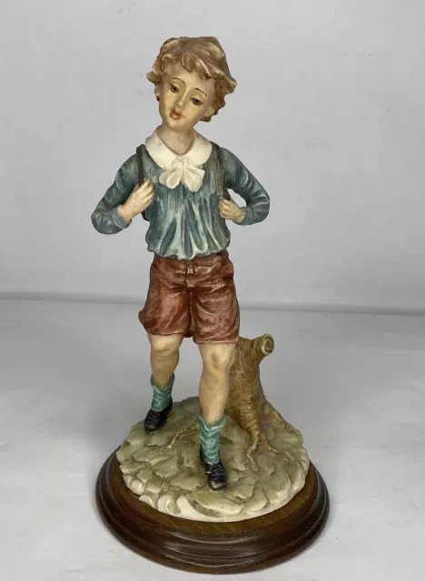 Vintage Signed M.P. Capodimonte Boy Walking with Backpack 11" Figurine