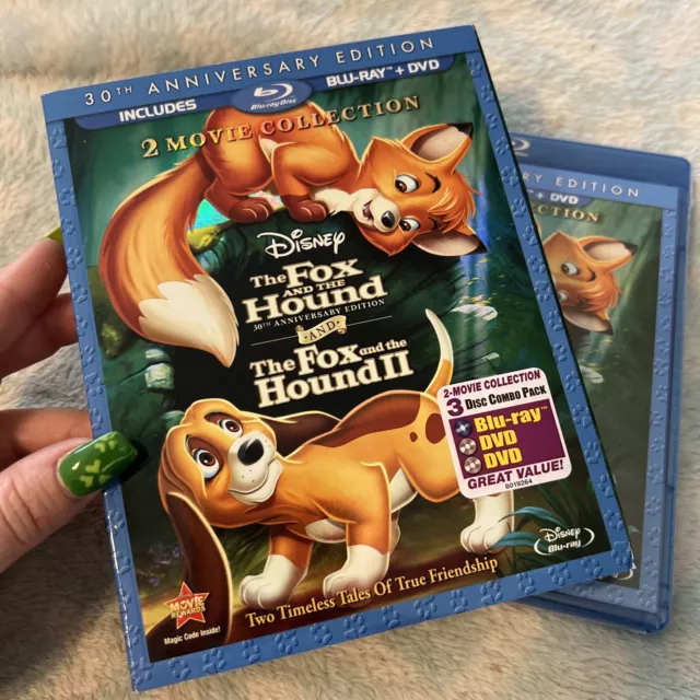 The Fox and the Hound 1 & 2 (3-Disc Blu-Ray/DVD, 2011) Disney •NEW• W~ SLIP!!