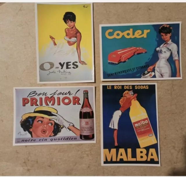 6 cartes postales publicitaires vintage années 1950