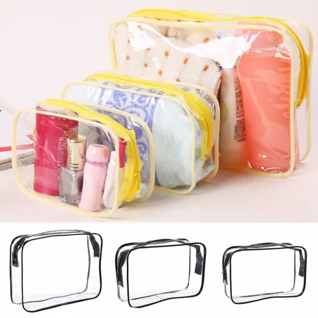 3PCS Transparent Travel Bag Airport Cosmetic Makeup Pouch Toiletry Storage Case