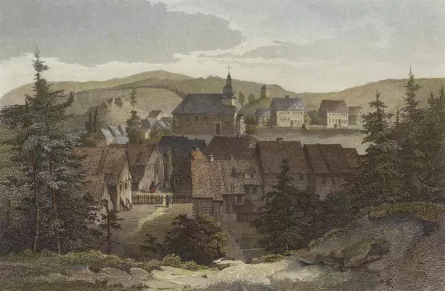 ALTENAU (Clausthal-Zellerfeld) - Gesamtansicht - kol. Stahlstich um 1850