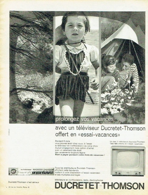PUBLICITE ADVERTISING 115  1959   DUCRETET-THOMSON téléviseur en Essai Vacances