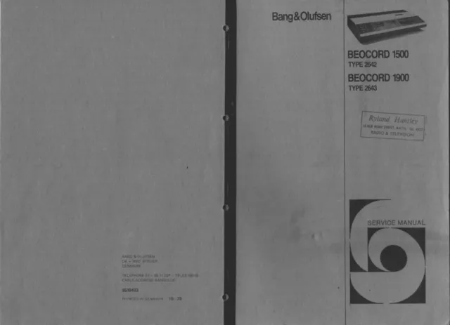 Service Schematics for Bang Olufsen Beocord 1500 (2642), Beocord 1900 (2643)