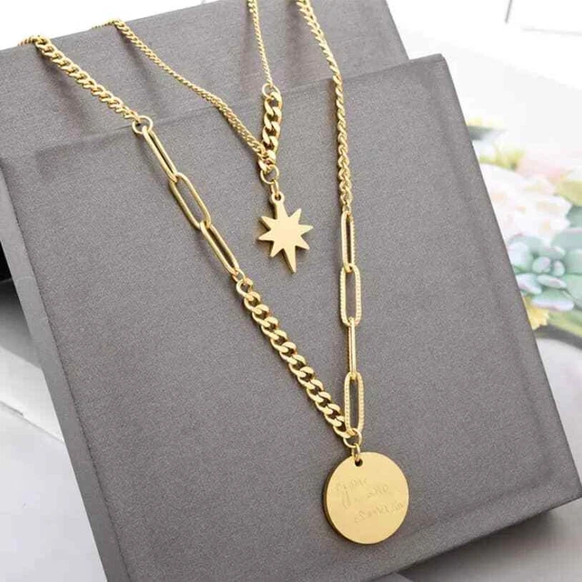 Collier multirang acier inoxydable plaqué or _ Carpe diem Bretagne