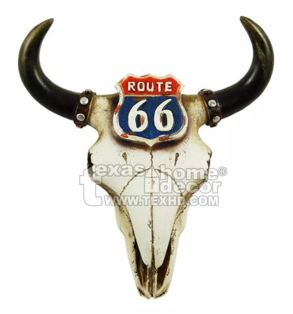 Southwestern Faux Longhorn Steer Wall Mount Cow Skull Route US 66 Red White Blue